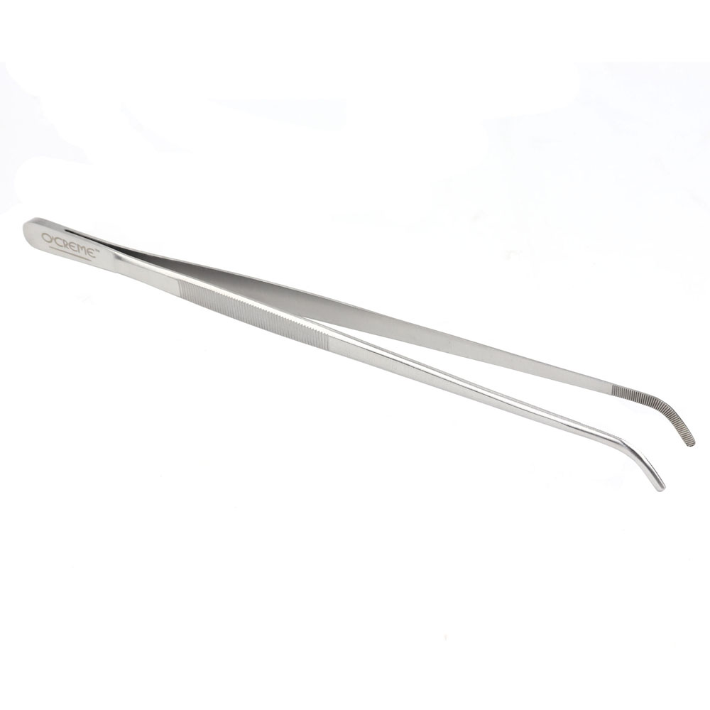 O'Creme Stainless Steel Curved Tip Tweezers, 12" 