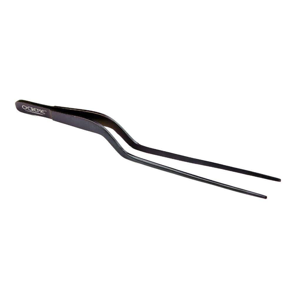 O'Creme Black Stainless Steel Fine Tip Offset Tweezers, 8" 