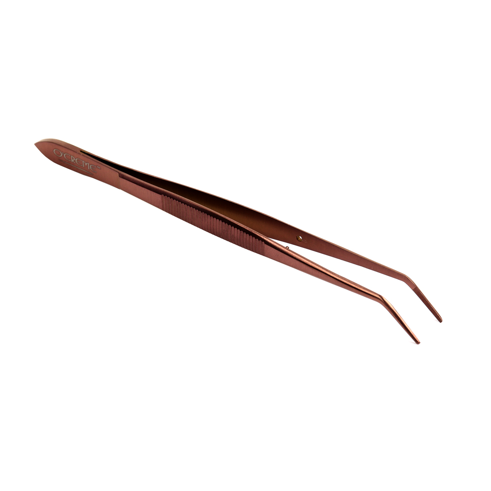 O'Creme Stainless Steel Rose Gold Curved Fine Tip Tweezers, 6.25" 