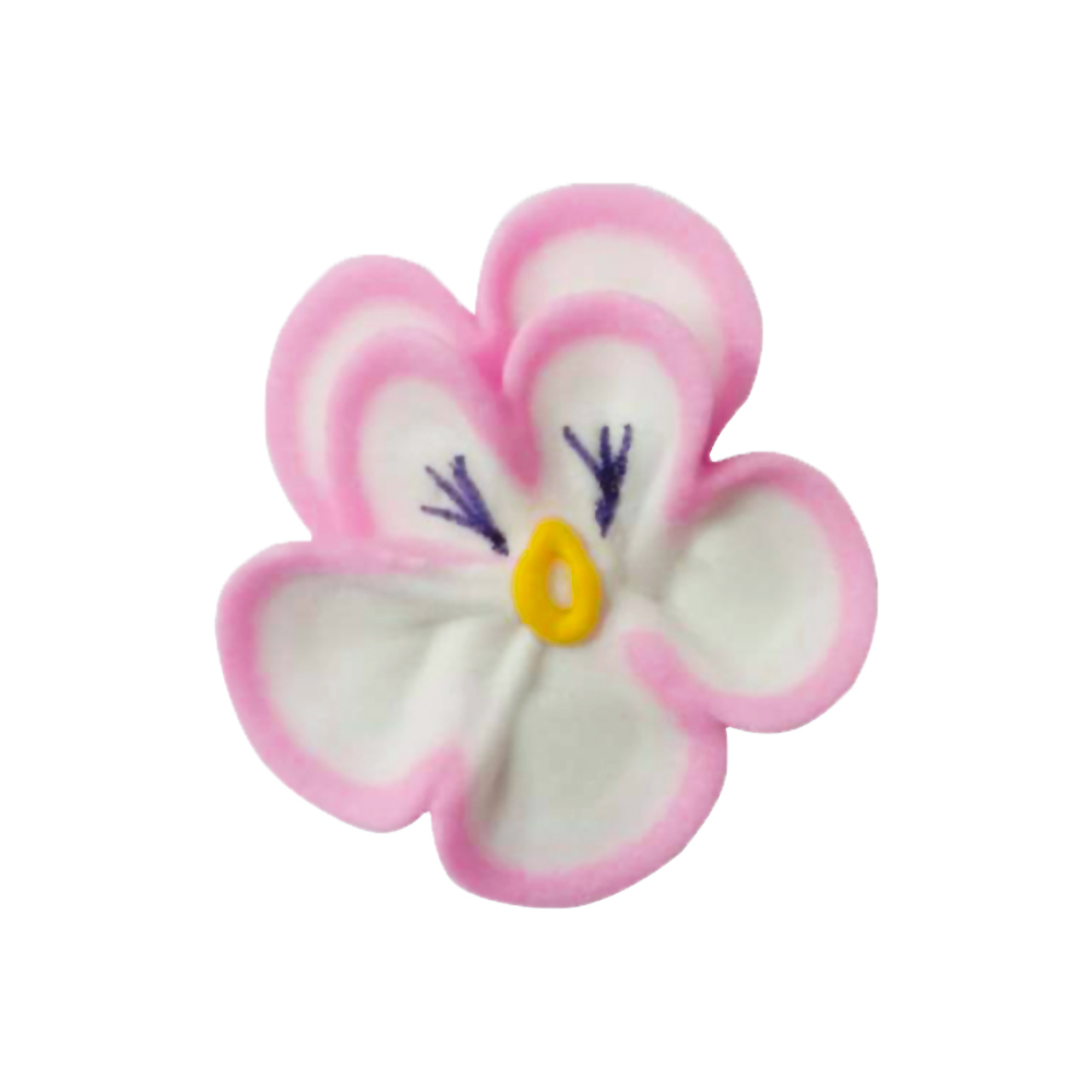 O'Creme White & Pink Pansy Royal Icing Flowers, Set of 16