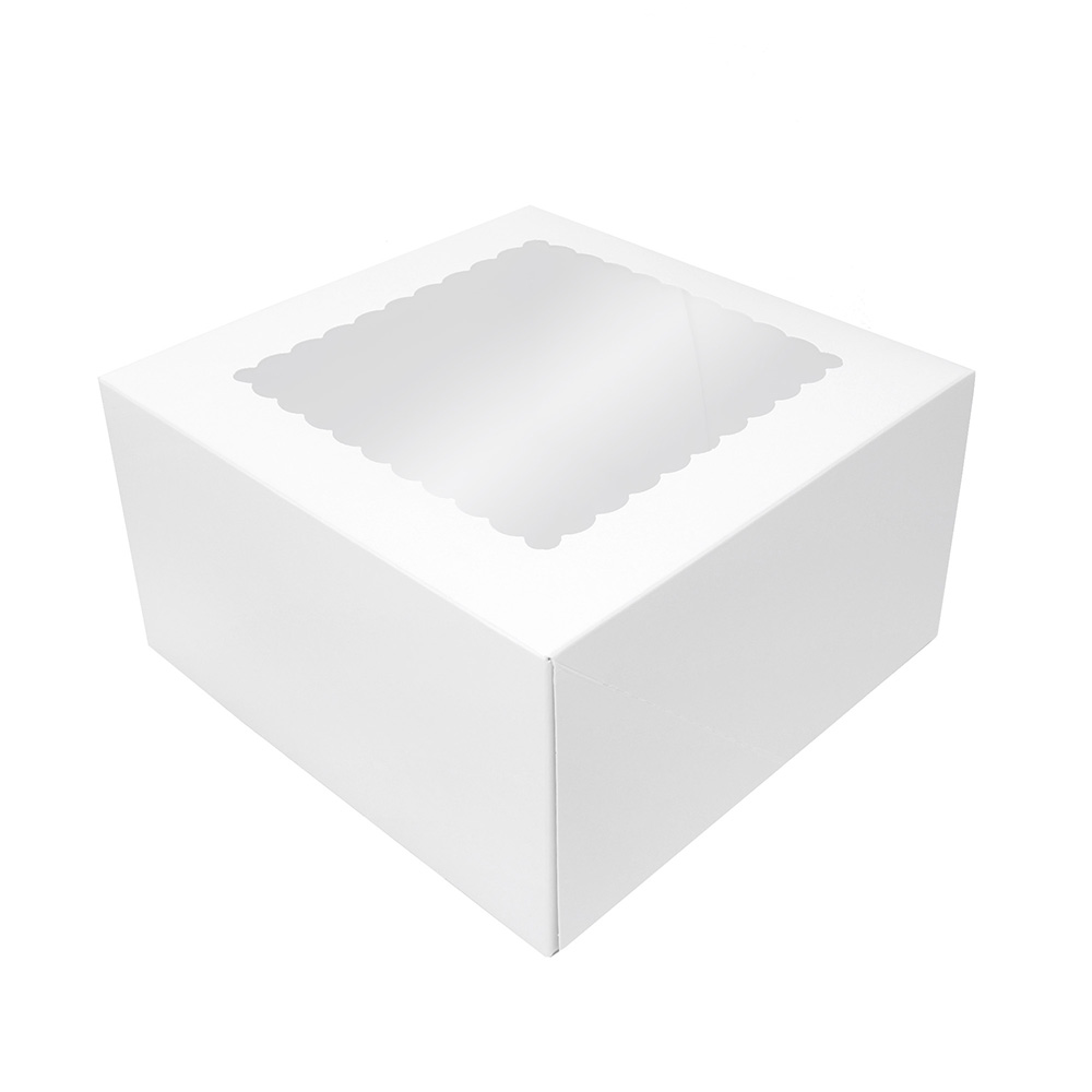 O'Creme White Cake Box with Scalloped Window, 8"x 8" x 5" High - Pack of 5