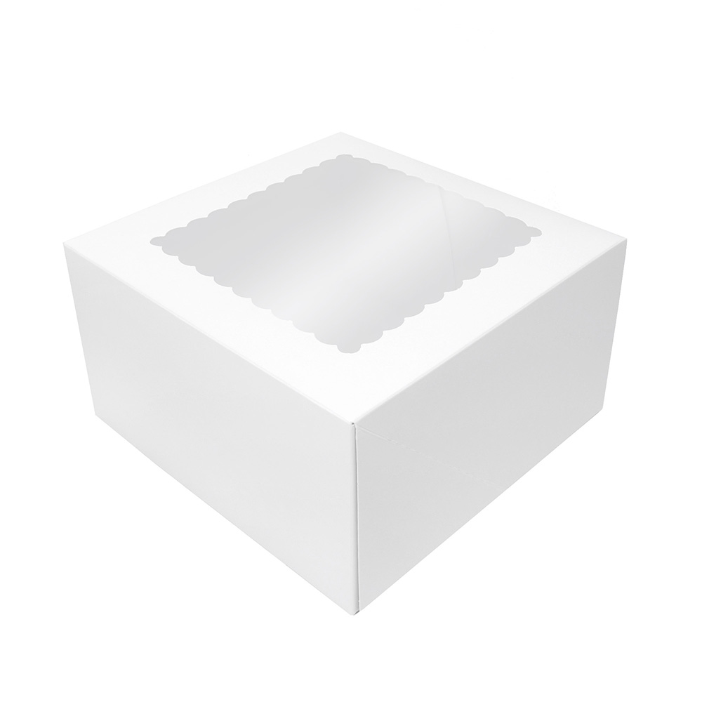 O'Creme White Cake Box with Scalloped Window, 9"x 9" x 5" High - Pack Of 5