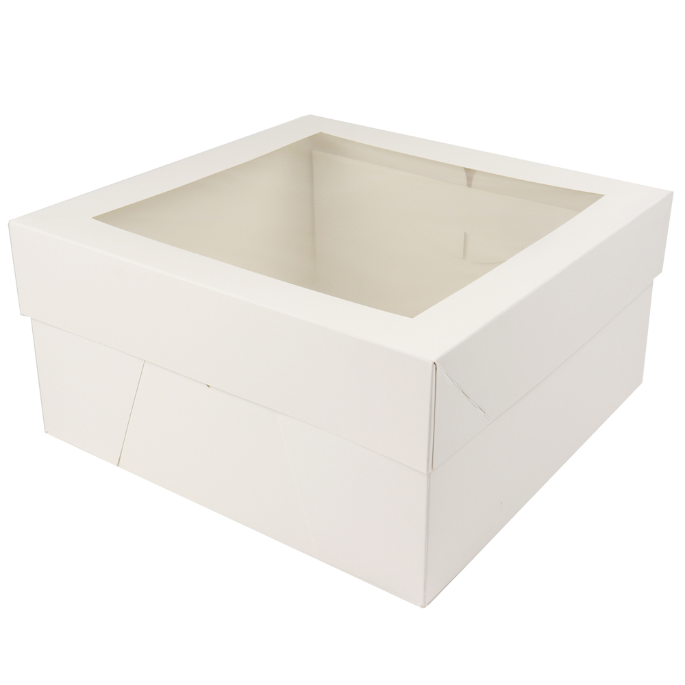 O'Creme White Cake Box Bottom with Separate-Piece Window Top; 12" x 12" x 6"  - Pack Of 5