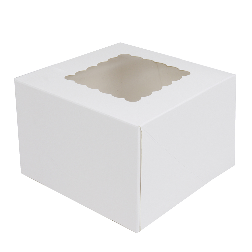 O'Creme White Cake Box with Window, 6" x 6" x 4" - Pack of 5