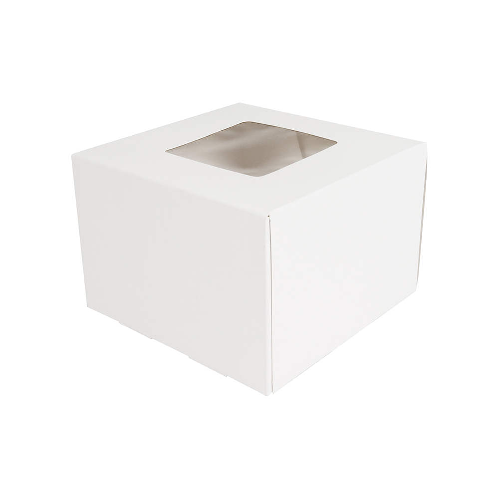 O'Creme White Cake Box with Window, 6" x 6" x 4" - Pack of 5