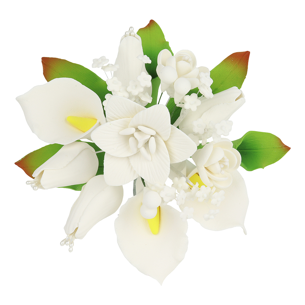 O'Creme White Calla Lilly & Dahlia Spray Gumpaste Flower