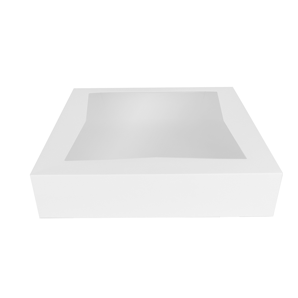 O'Creme White Cardboard Cake Box with Window, 12" x 12" x 2.7" - Pack of 5