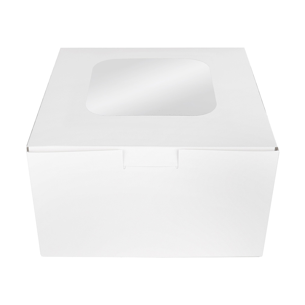 O'Creme White Cardboard Cake Box with Window, 8" x 8" x 4" - Pack of 5