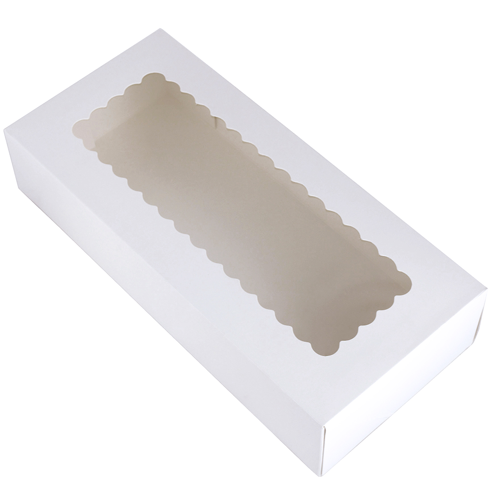 O'Creme White Cookie Box with Window, 12" x 5.5" x 2.5" - Pack of 10