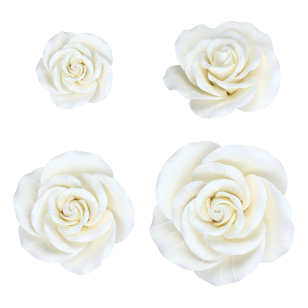 O'Creme White Garden Rose Gumpaste Flowers - Set of 8