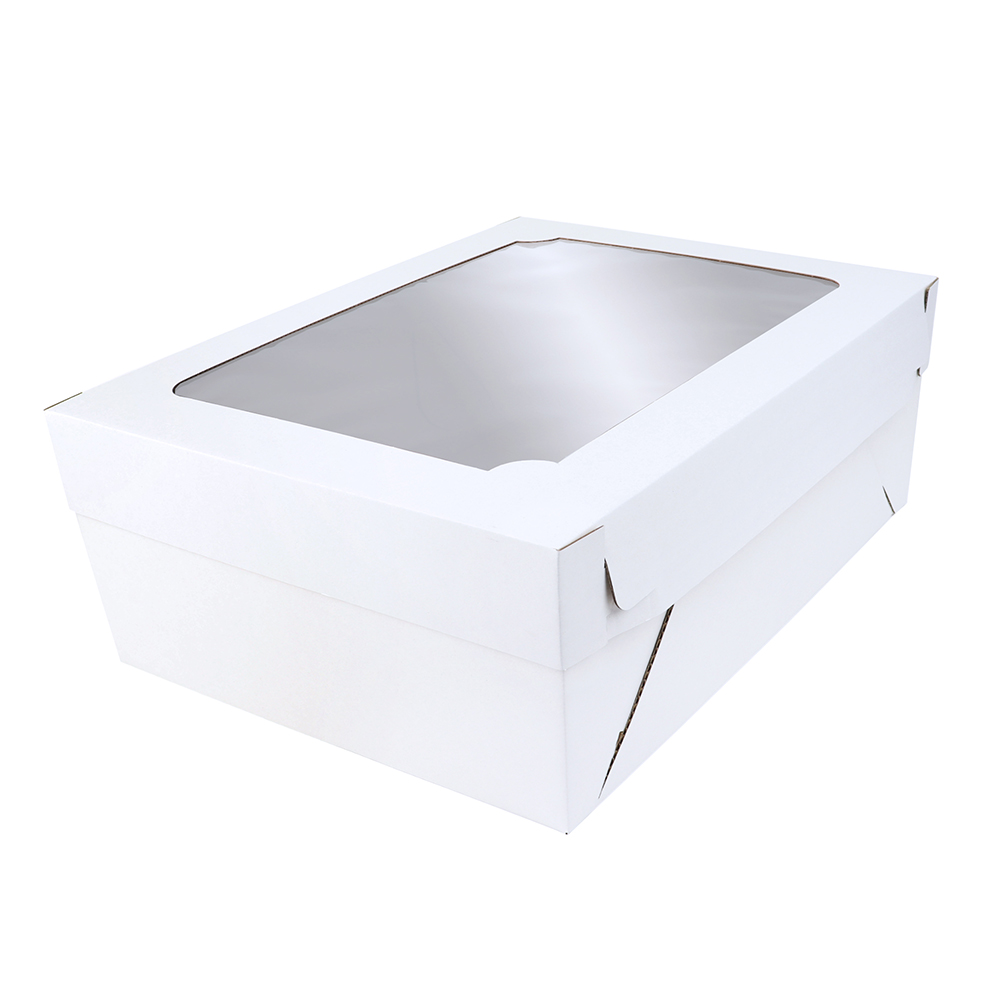 O'Creme White Half Size Cake Box, 8" deep, with Window - Pack of 5