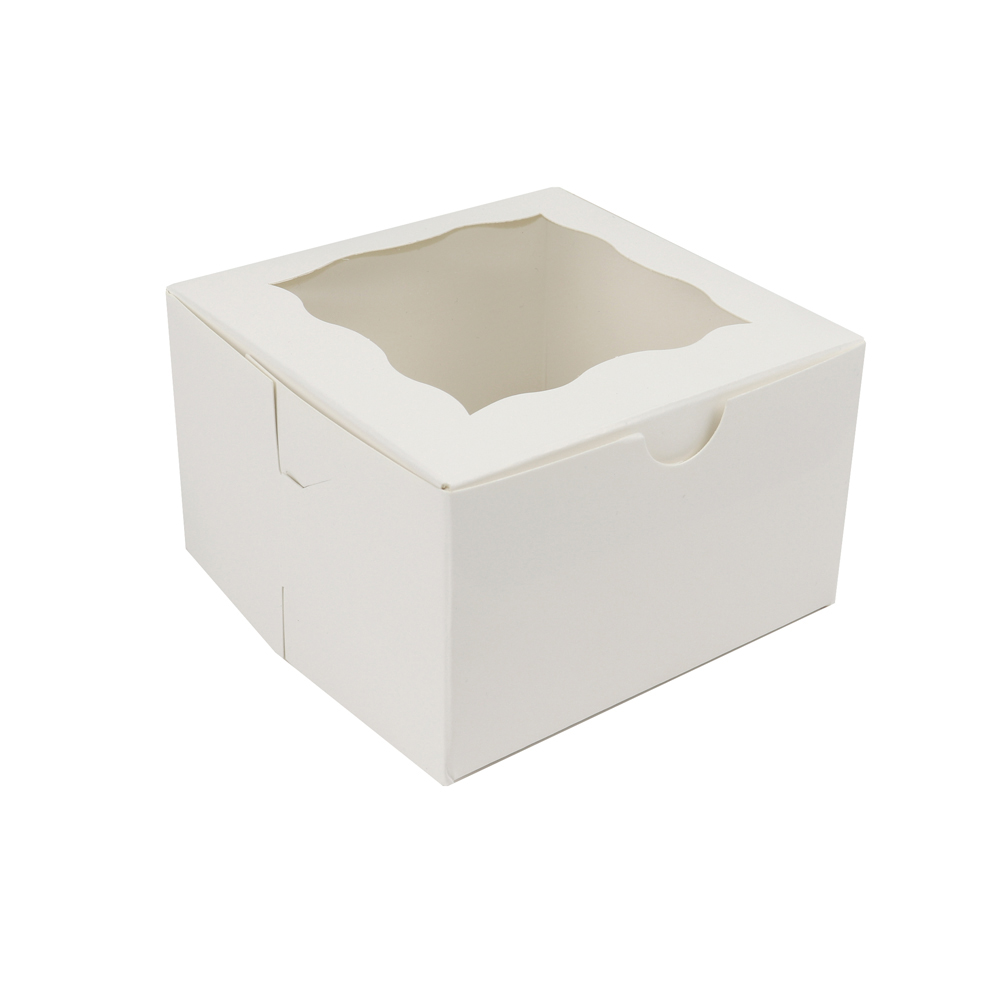 O'Creme White One Compartment Cupcake Box with Window 4" x 4" x 4" -  Case of 500