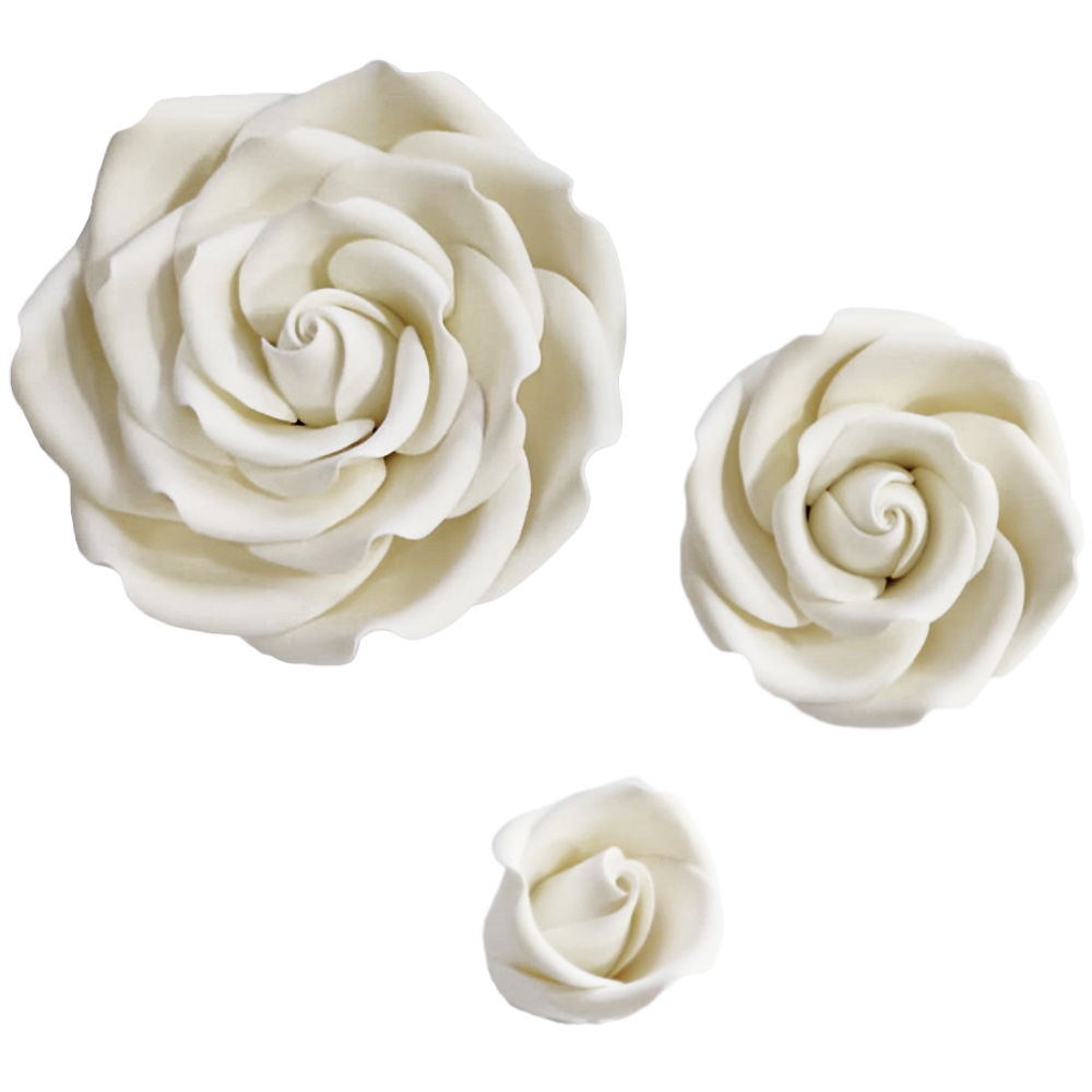 O'Creme White Rebecca Rose Gumpaste Flowers, Set of 6