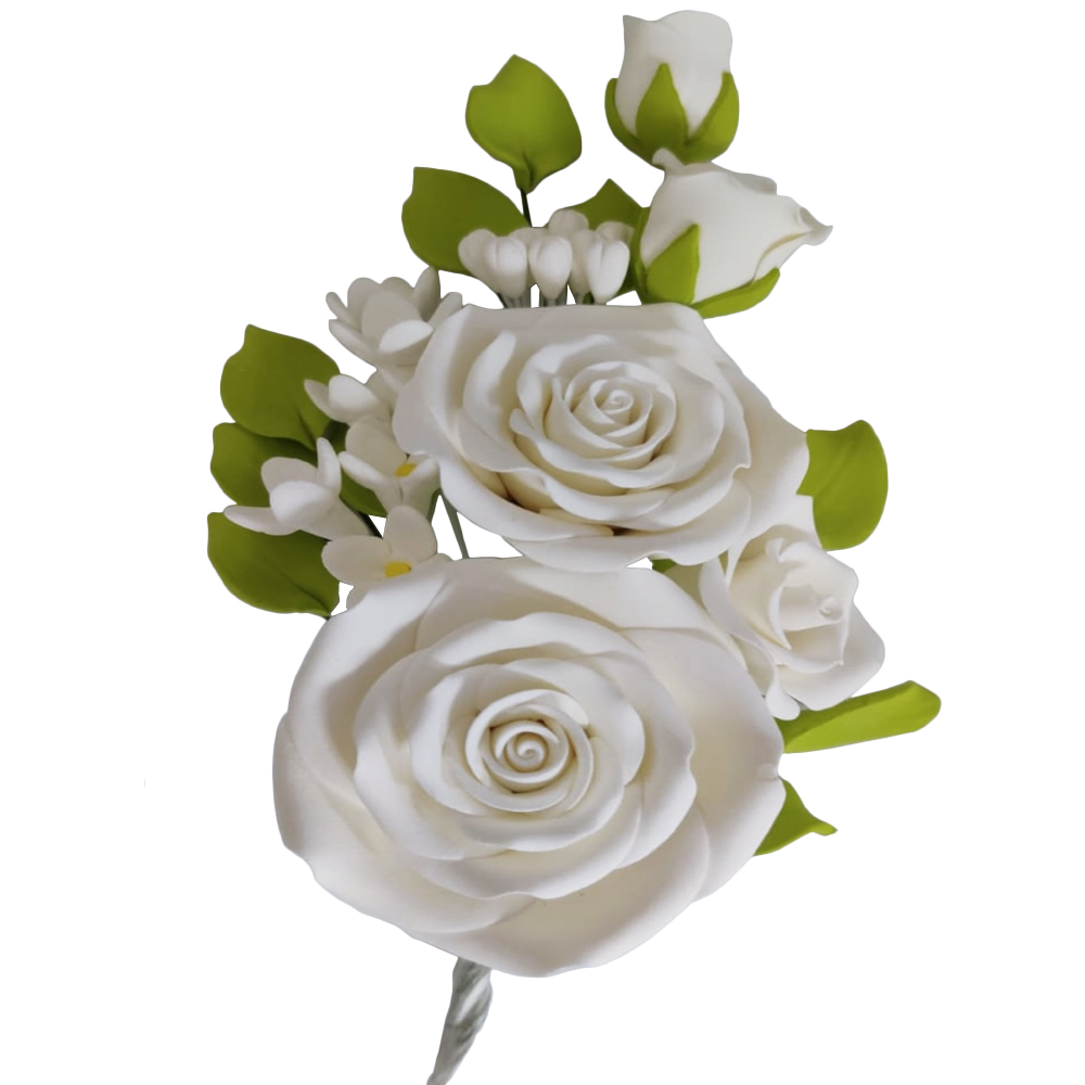 O'Creme White Rose Gumpaste Flower Spray