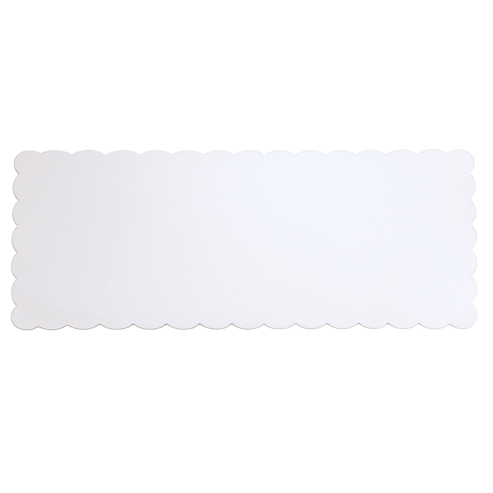 O'Creme White Scalloped Log Cake Board, 16.75" x 6.5" - Pack of 25