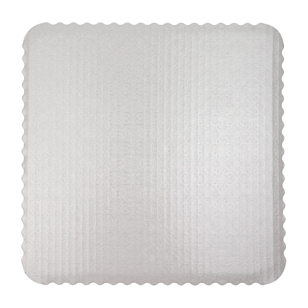 O'Creme White Scalloped Square Cake Board, 16" - Pack of 10