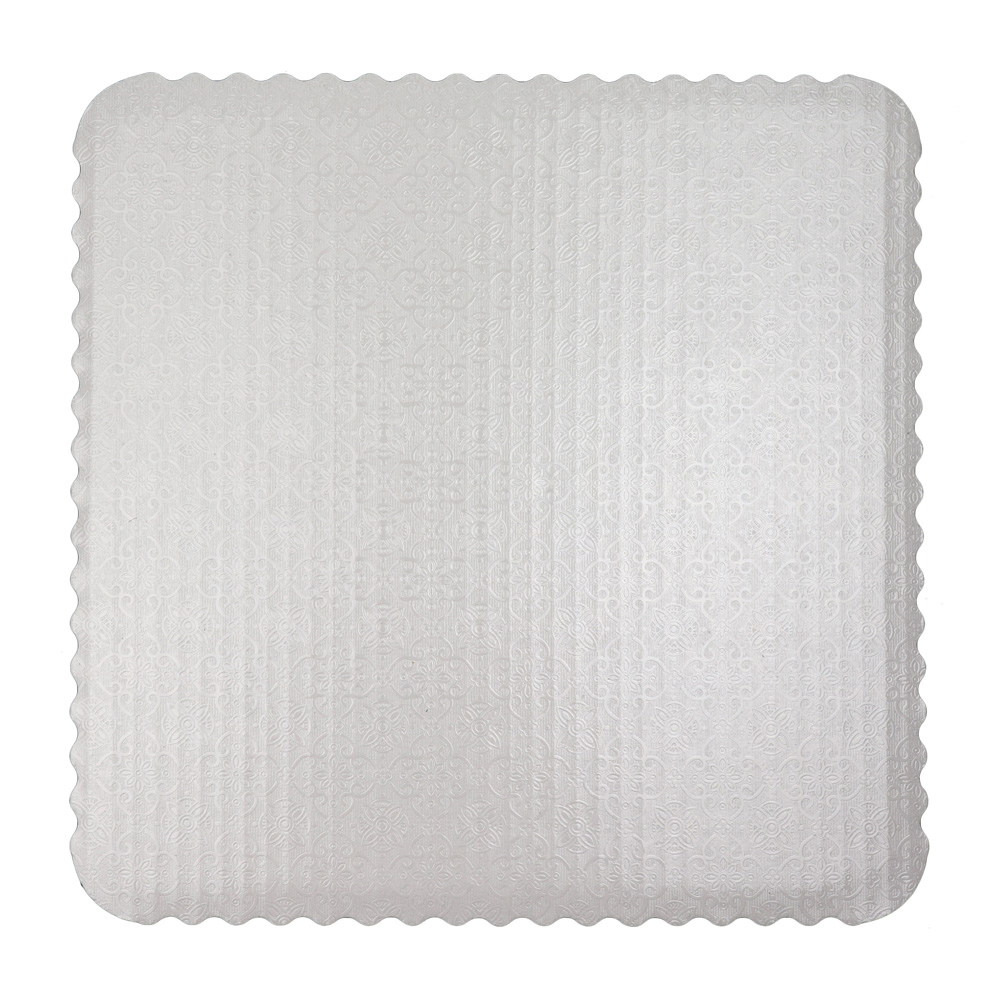 O'Creme White Scalloped Corrugated Square Cake Board, 10", Pack of 10