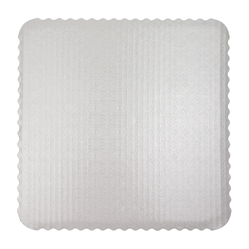 O'Creme White Scalloped Corrugated Square Cake Board, 14", Pack of 10