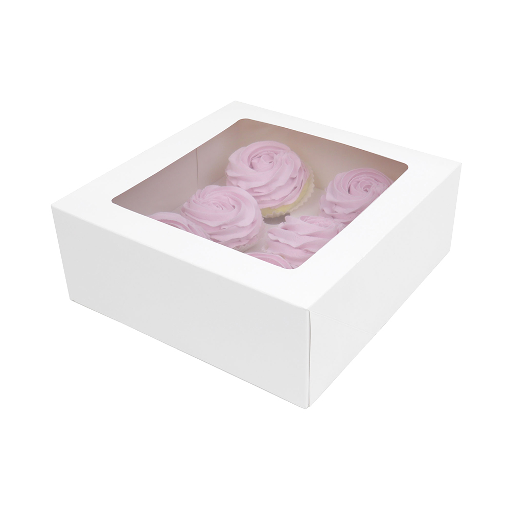 O'Creme White Window Cake Box with Cupcake Insert, 10" x 10" x 4" - Pack of 5