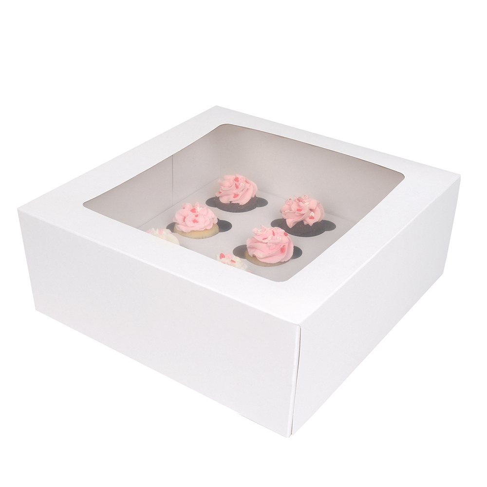 O'Creme White Window Cake Box with Cupcake Insert, 10" x 10" x 4" - Pack of 5