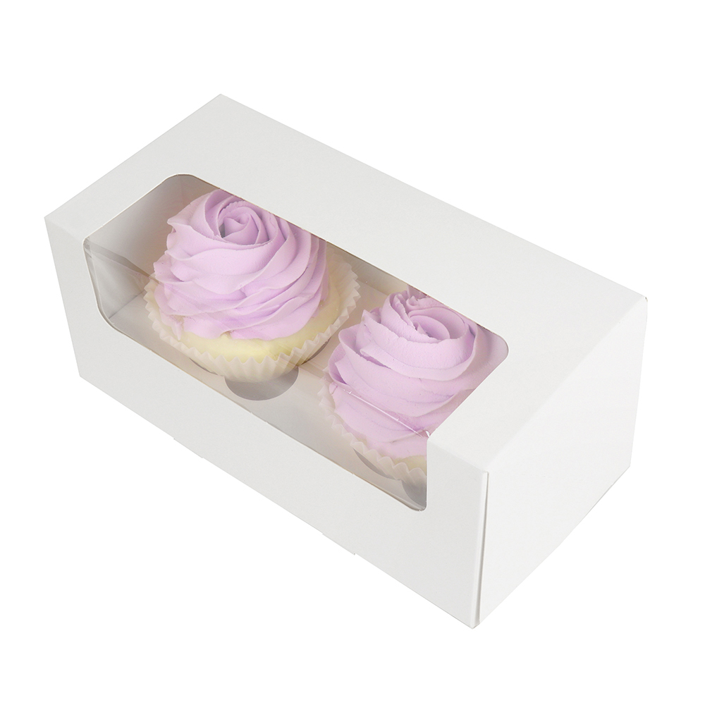 O'Creme White Window Cupcake Box with Insert, 8" x 4" x 4" - Pack of 5