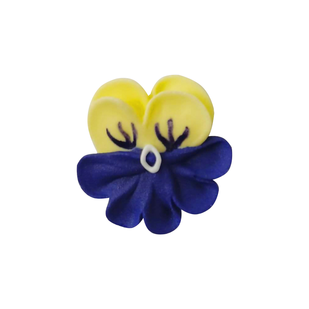 O'Creme Yellow & Blue Pansy Royal Icing Flowers, Set of 16