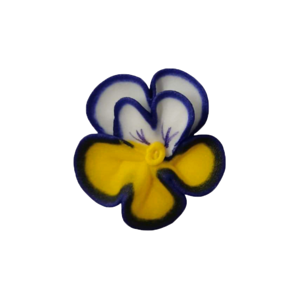 O'Creme Yellow, White & Blue Pansy Royal Icing Flowers, Set of 16