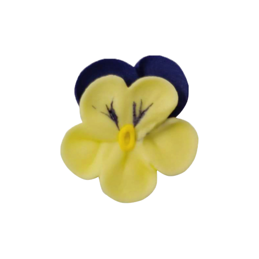 O'Creme Yellow with Purple Trim Pansy Royal Icing Flowers, Set of 16