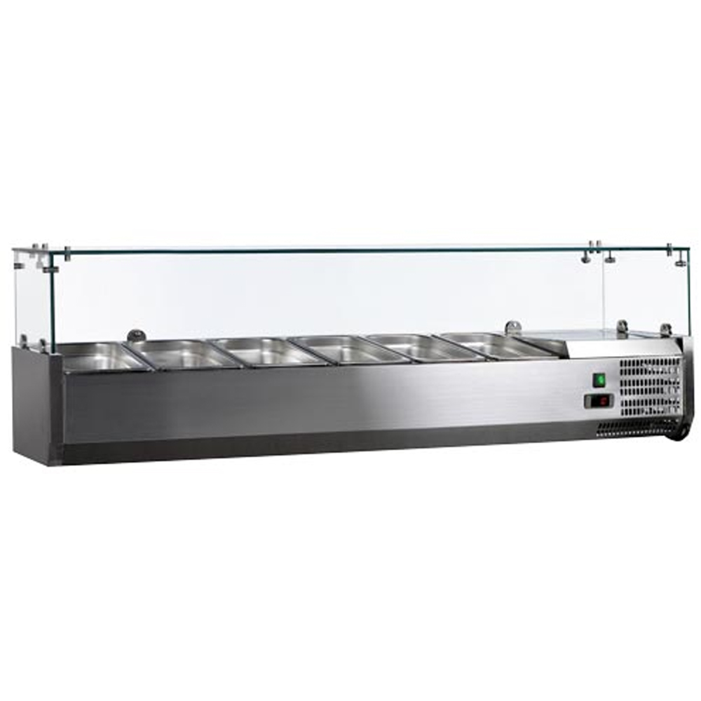 Omcan 59" Refrigerated Topping Rail with Glass Sneeze Guard