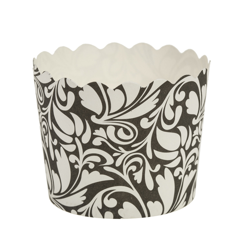 Large Black Floral Print Paper Baking Cup, 5 oz Capacity 2.5" Dia. x 2.25" High, Pack of 16