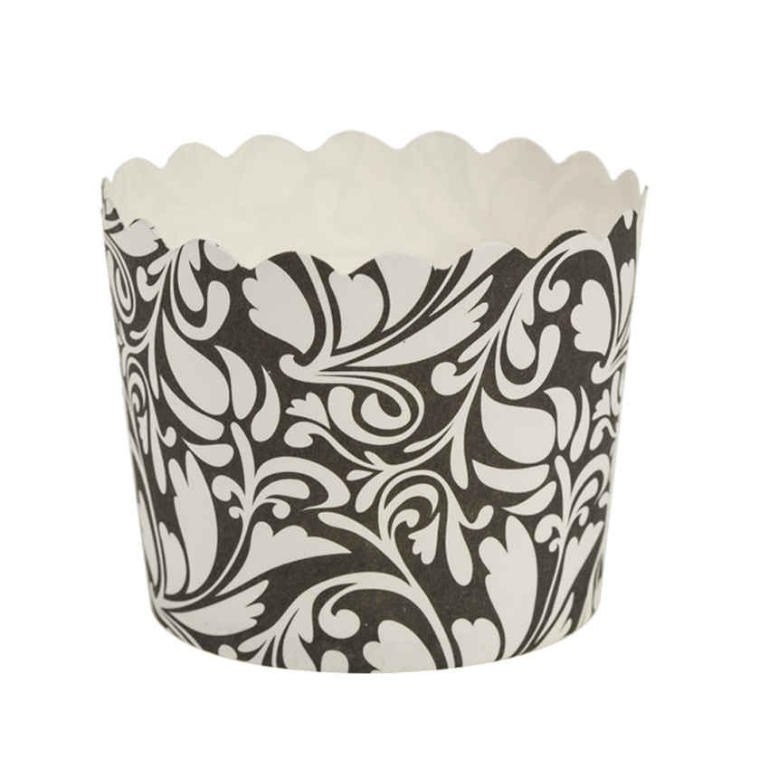 Large Black Floral Print Paper Baking Cup, 5 oz Capacity 2.5" Dia. x 2.25" High, Pack of 16