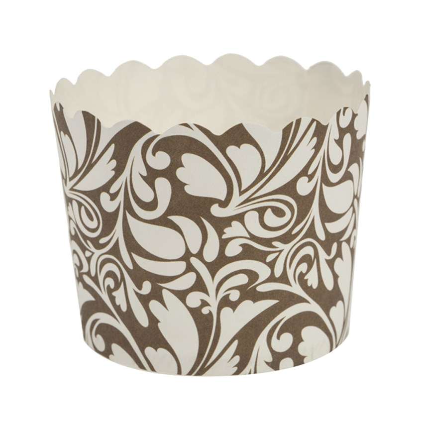Small Scalloped Dark Brown Floral Print Baking Cups, 2" Dia. x 1.75" High, Pack of 20