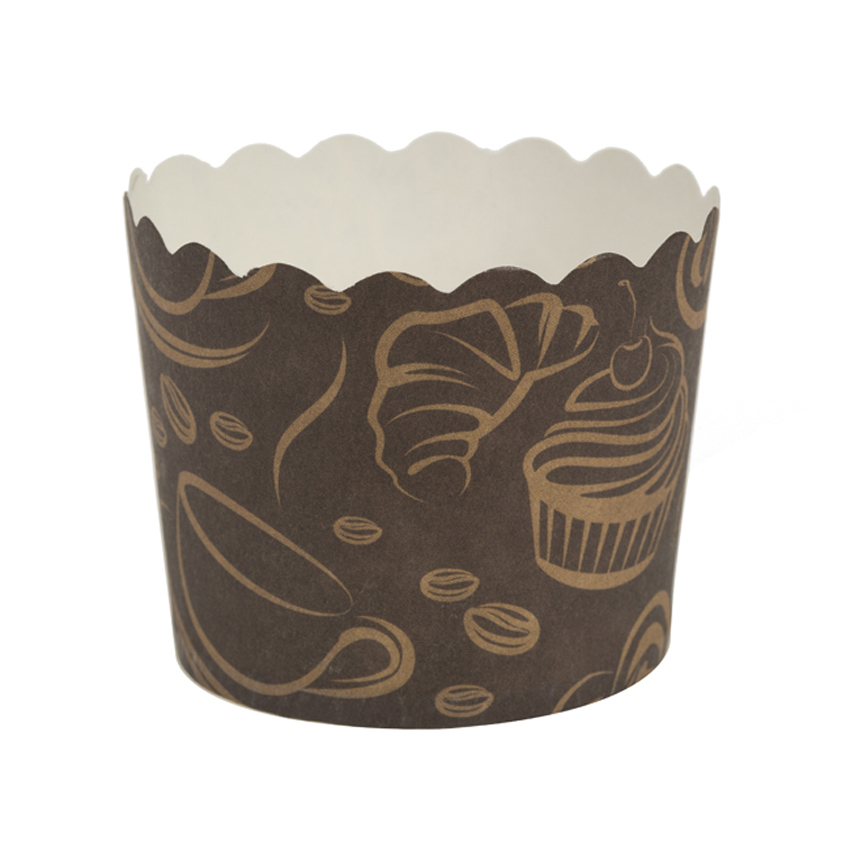 Small Scalloped Peach & Brown Coffee Themed Baking Cups, 2" Dia. x 1.75" High, Pack of 20