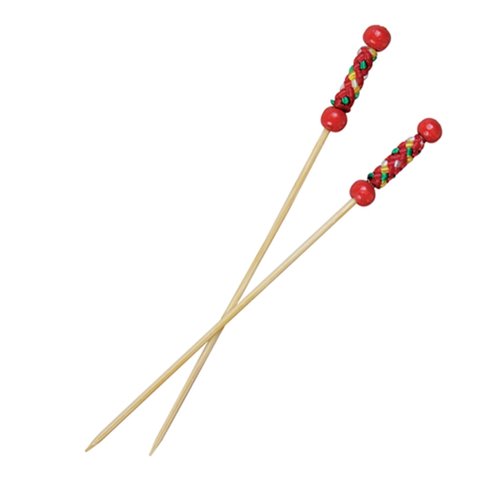 Packnwood "FUJI" Bamboo Pick with Natural Beads and Red Design, 4.75" - Case of 2000