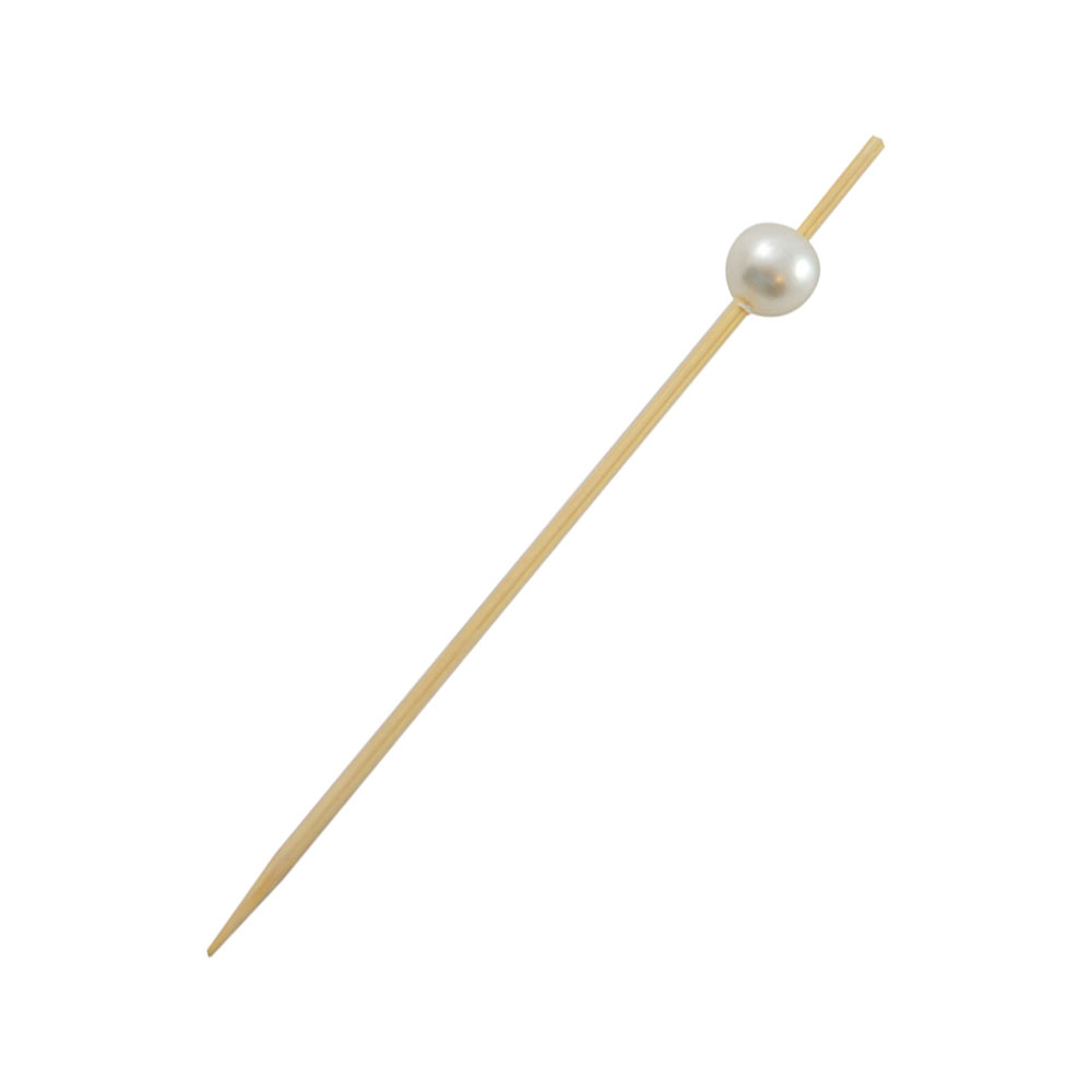 Packnwood Bijou Bamboo Pick with White Pearl, 3.5" - Case of 2000