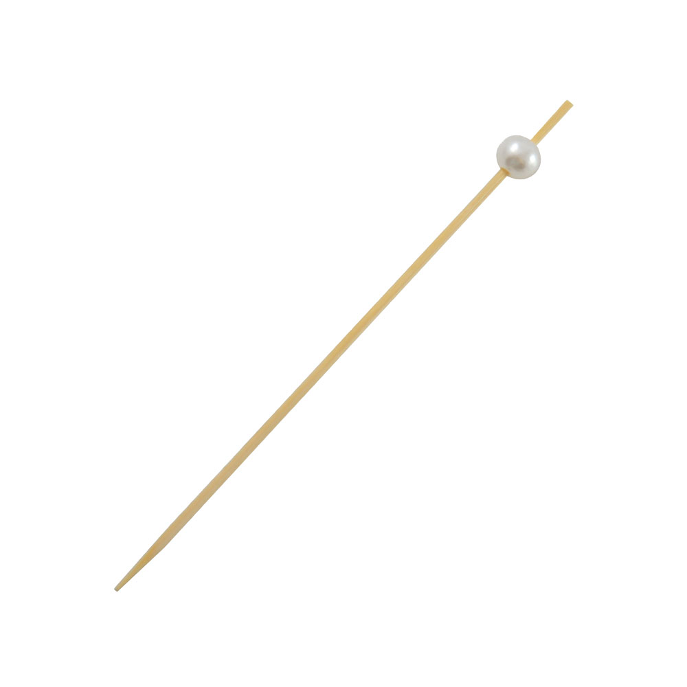 Packnwood Bijou Bamboo Pick with White Pearl, 4.75" - Pack of 100