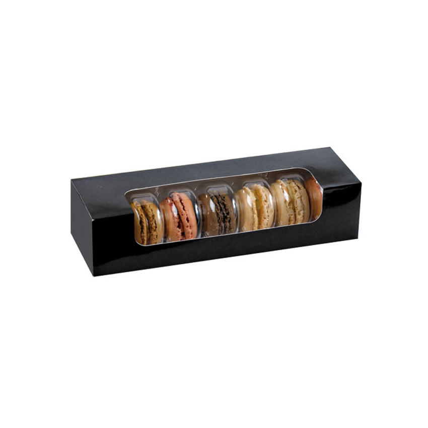 Packnwood Black Box with Window for 7 Macarons, 8.5" x 2.7" x 1.9" - Case of 250