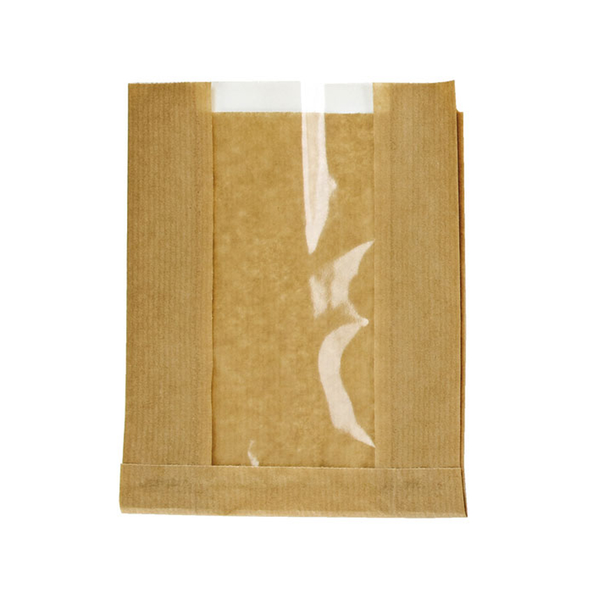 Packnwood Brown Kraft Bag with Window, 11" x 7.1" x 2.25" - Case of 1000