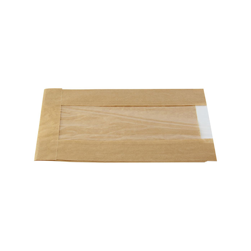 Packnwood Brown Kraft Bag with Window, 8.7" x 5.5" x 2.4", Case of 1000