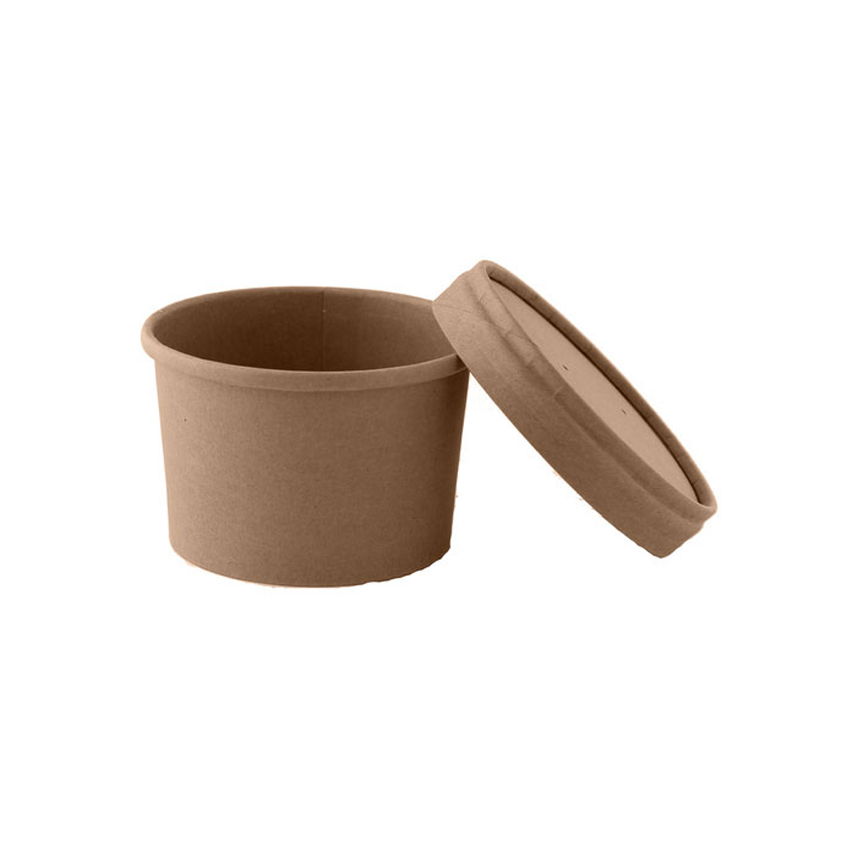 Packnwood Brown Kraft Soup Cup with Kraft Lid, 2.9" Dia. x 2.2" - Case of 500