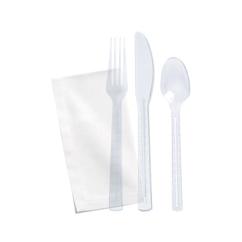 Packnwood Clear First Class 6 in 1 Cutlery Kit with Salt and Pepper, 7.87" x 1.96", Case of 250