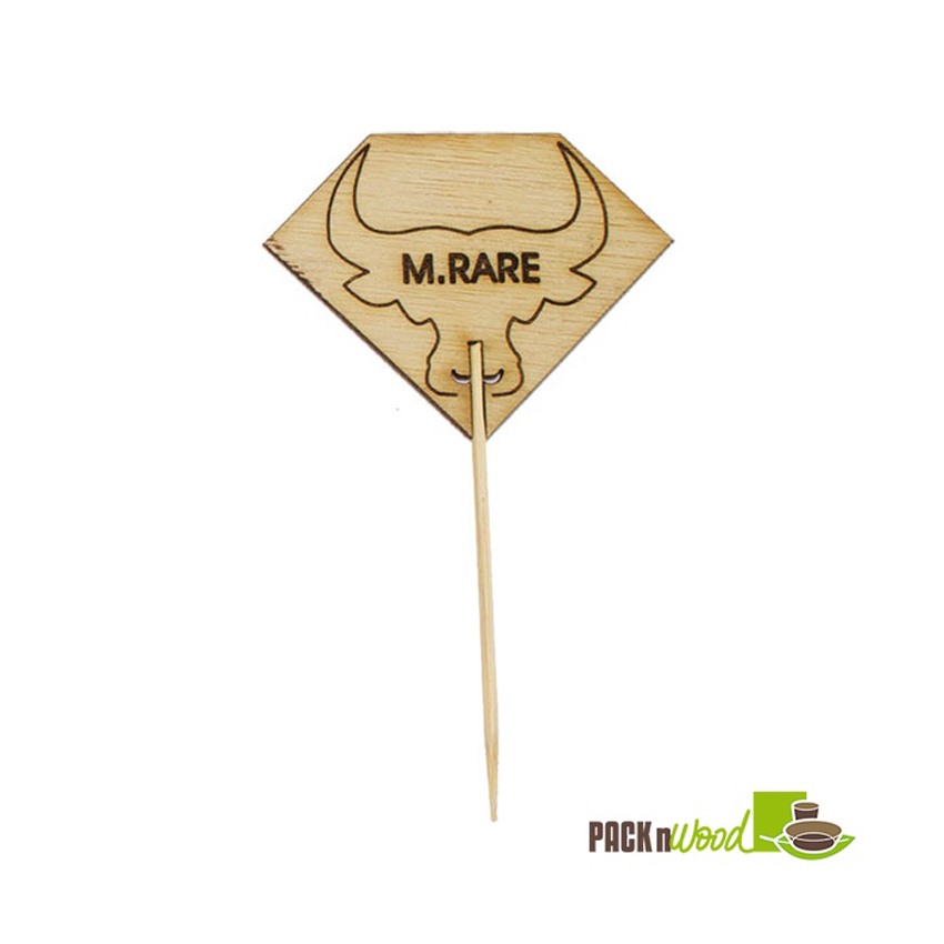 Packnwood Diamond Shaped Steak Markers with Bull Head, Medium Rare, 3.7" x 2.1", Case of 1000