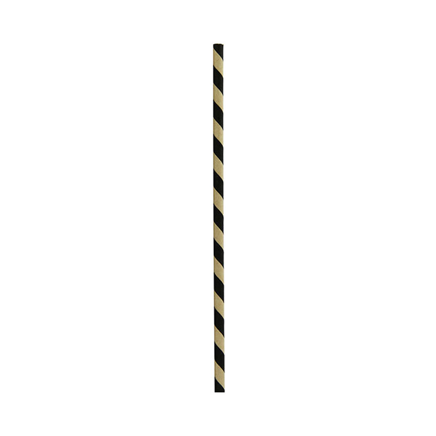 Packnwood Durable Wrapped Black and Kraft Paper Straws, .2" Dia. x  7.75", Case of 3000