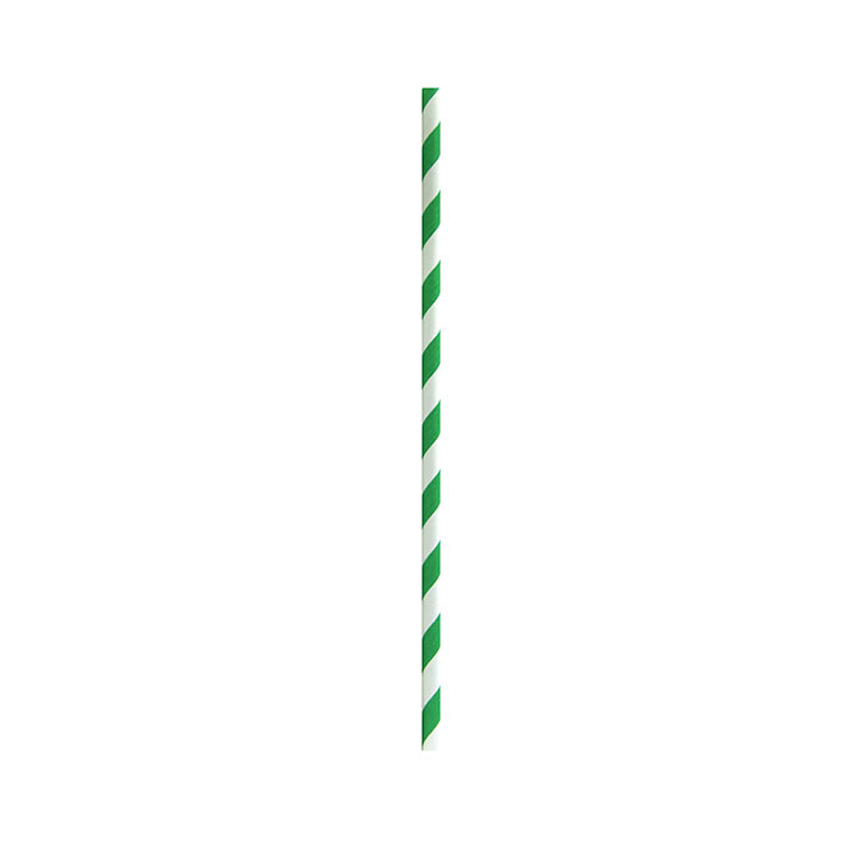 Packnwood Durable Green & White Striped Cocktail Paper Straws, 0.2" Dia. x  5.7" H, Case of 3000