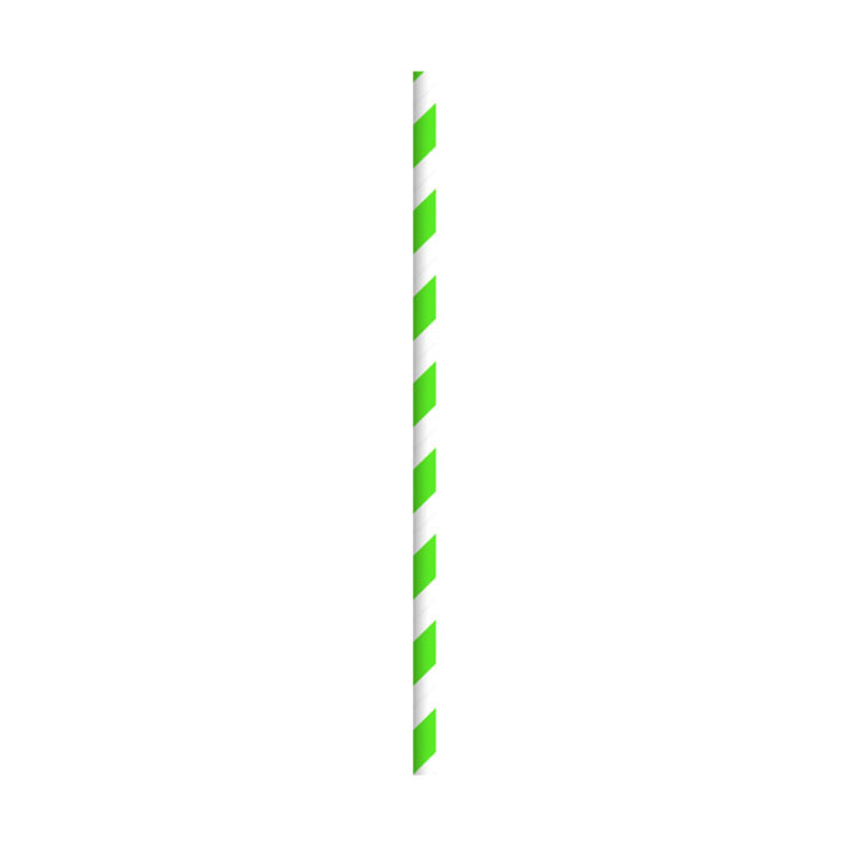 Packnwood Durable Wrapped Green Striped Paper Straws, .2" Dia. x  8.3", Case of 3000