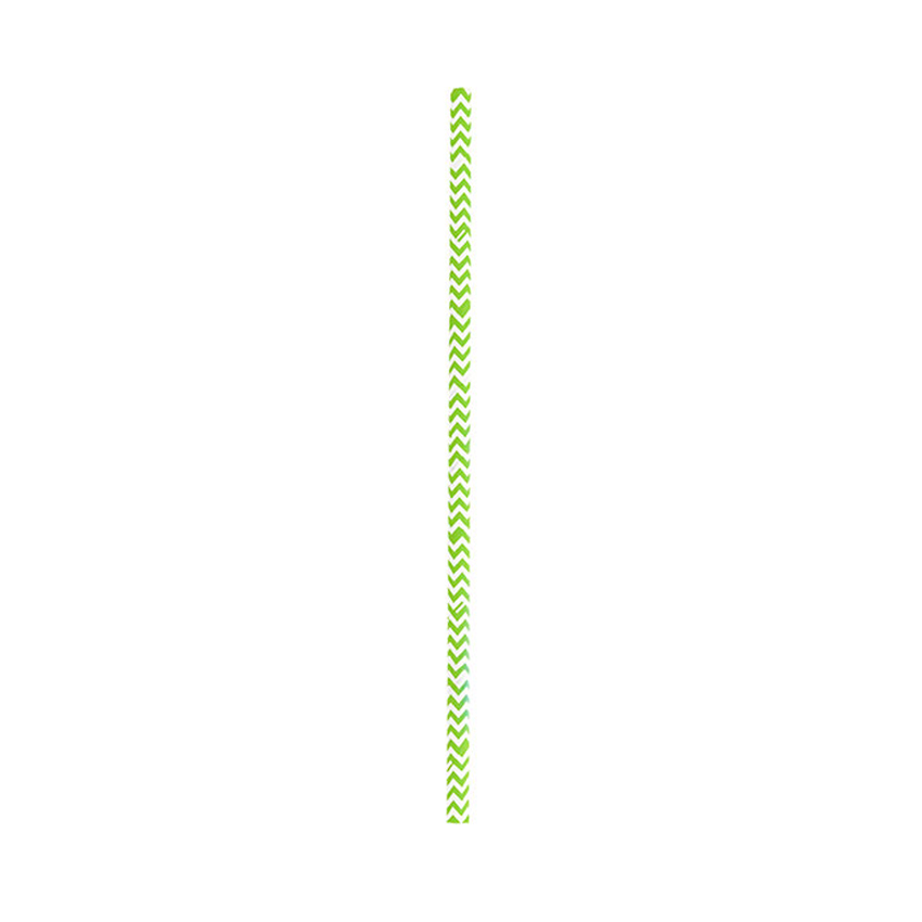 Packnwood Durable Unwrapped Lime Green & White Chevron Design Paper Straws, .2" Dia. x 7.75", Case of 3000