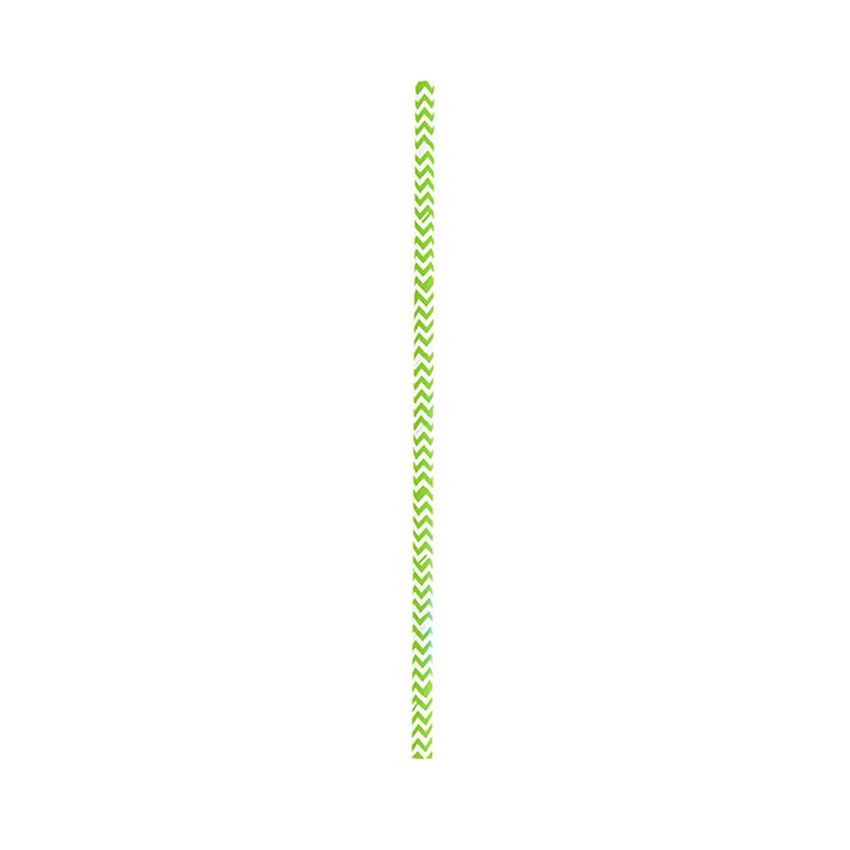 Packnwood Durable Unwrapped Lime Green & White Chevron Design Paper Straws, .2" Dia. x 7.75", Case of 3000