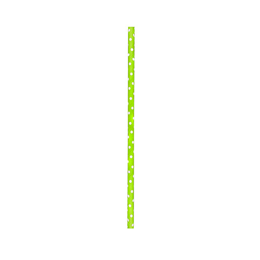 Packnwood Durable Unwrapped Lime Green & White Polka Dot Paper Straws, .2" Dia. x 7.75", Case of 3000