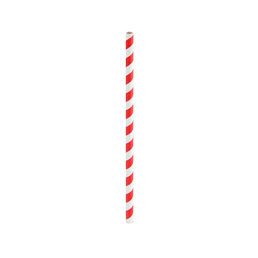 Packnwood Durable Red Striped Cocktail Paper Straws, 0.2" Dia. x 5.7" H, Case of 3000