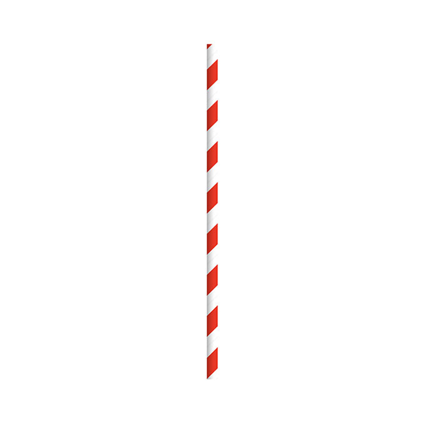 Packnwood Durable Unwrapped Red Striped Paper Straws, .2" Dia. x 7.75", Case of 3000